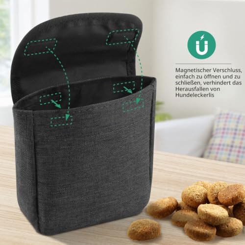 AEMIAO Hundetrainingstasche mit Magnetverschluss, klein, Trainingsbeutel für Hunde Pocket Size, Snack-Tasche für Hunde mit Karabinerhaken (Grau)