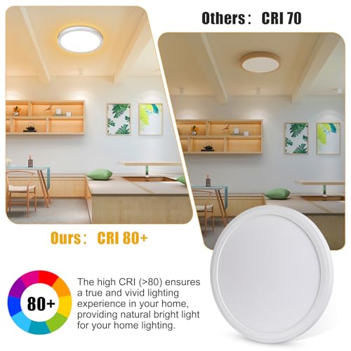Befurglor 18W LED Ceiling Lights,2000LM Warm White 3000K Round Bathroom Lights diameter 23cm White,Waterproof IP44,150W Equivalent,Flush Ceiling Light for Living Room,Bedroom - Image 4