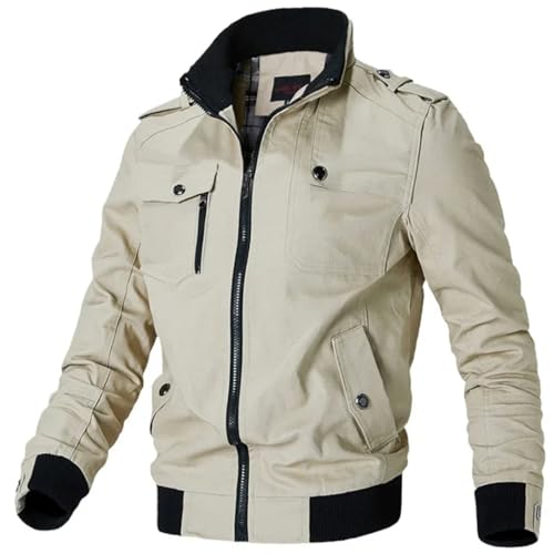Men's Work Jacket British Style Long Sleeve Overcoat Solid Color Zipper Stand Collar Coat4
