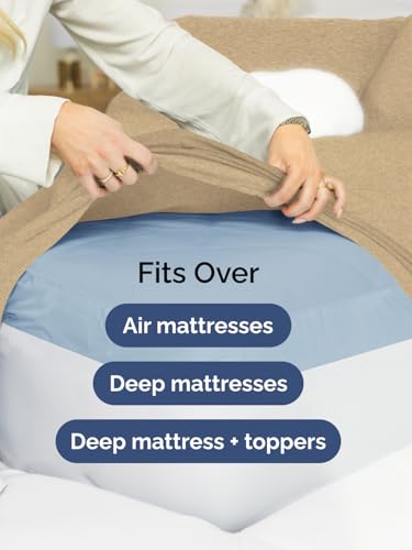 Image of Extra Deep Queen Sheet Set - 6 Piece Breathable & Cooling - Heathered Tan | Hotel Luxury Bed Sheets Set, Easy & Secure Fit, Ultra-Soft, Wrinkle & Fade Free, Comfy Sheets Set with Extra Deep Pockets