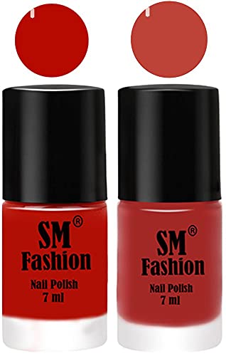 Image of Long Lasting Nail Polish | Nail Paint Combo 7 ml Each) - Set of 2 Red Orange-Dark Nude