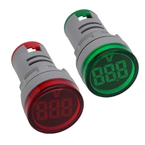 Led Voltage Indicator 22 mm – Digital Voltmeter AC50-500V with led Voltage Display for Control Panels, Machines and Distribution Boxes (1 Red and 1 Green)
