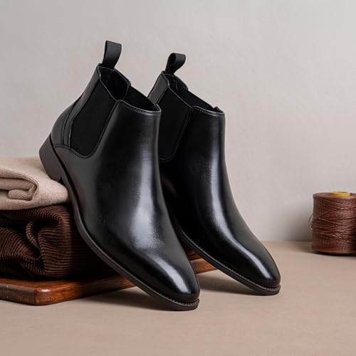 Image of Jousen Men's Chelsea Boots Polished Premium Leather Ankle Dress Boots Classic Retro Slip On Boots for Men