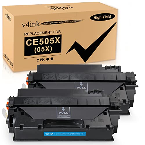 V4INK 2PK Compatible Toner Cartridge Replacement for HP 05X CE505X Toner Black Ink High Yield for use in HP P2055dn P2055 P2055D P2055X HP Pro 400 M401n M401dne M401dw MFP M425dn Printer