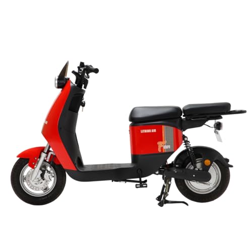 Image of Green Udaan Electric Scooter for adult�s commuter, No RTO Registration or DL required, 75kms Range & 25kmph, Comfortable Wider Deck E-Bike | Red
