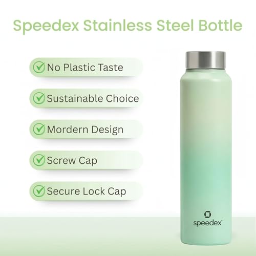 Image of Speedex Stainless Steel Water Bottle 1 Ltr, Leak Proof Screw Cap, BIS Approved 1000 ml Metal Bottle For Daily, Office, School, Gym, Travel Use for Men, Women, Kids, Adults, Dual Green, Set of 4