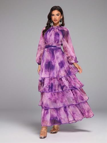 Image of TOLEEN Summer Casual Dresses for Women 2024 Spring Fashion Boho V Neck Long Sleeve Ruffle Floral Print Elegant Maxi Dress