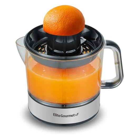 Elite Gourmet ETS623 BPA-Free Electric Citrus Juicer, Compact, Large Volume, Pulp Control, Oranges, Lemons, Limes, Grapefruits with Easy Pour Spout, 24oz, Black/Stainless Steel