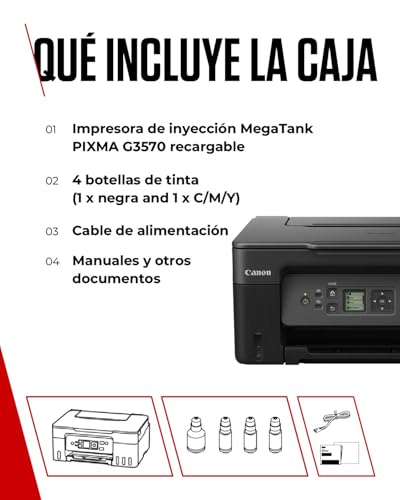 Canon PIXMA G3570 – Impresora Multifunción MegaTank, Copiadora y Escáner | Uso Doméstico | Conectividad Inalámbrica con Smartphone | Impresoras Canon - imagen 7