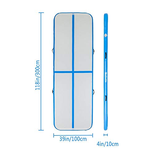 10'x3.3' Gymnastics Exercise Mat Inflatable Tumbling Mats, Air Tumbling Track with Electric Pump for Home use, Gymnastics Training, Beach, Yoga, Water (Blue) - Thumbnail 5