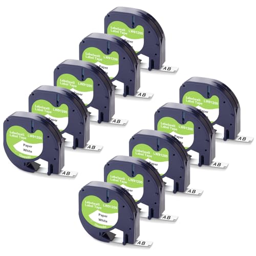 Ruban pour Dymo 91220 compatible LetraTag LT-100H papier 12mm noir blanc x10