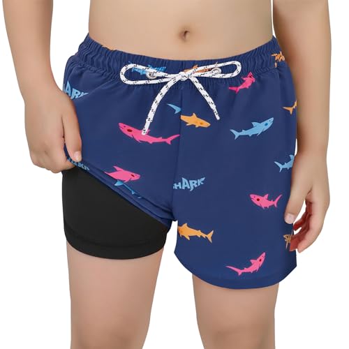 Century Star Boys Swim Trunks With Boxer Brief Liner Boys Swimwear Quick Dry Bathing Suit Toddler Swim Trunks Boys Swim Set 2-12 T Blue Shark 10-12 Years cover