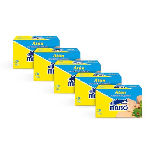 Massó Atún en aceite de girasol, 1 pack de 5 latas de 110gr, en castellano