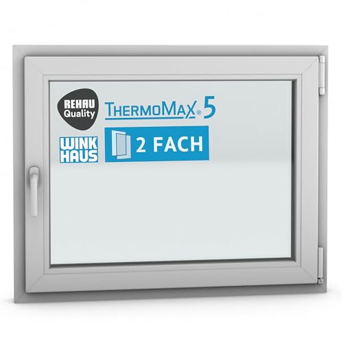 ThermoMax 5 Classic Kunststoff-Fenster, Uw-Wert 1,3, BxH: 100x80cm / 1000x800mm, DIN rechts (Griff links), mit 2-fach Wärme-Isolier-Verglasung, Winkhaus Sicherheitssystem & Rehau Profil