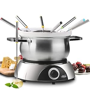 Artestia Electric Fondue Pot Set for Chocolate, 1500W Cheese Fondue Set with Multiple Fondue Pots with Adjustable Temperature, 8 Color-Code Forks, Serve 8 Persons