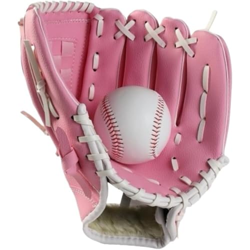 Negosu 野球グローブ ソフト ピッチャー 子供 ティーンエイジャー 大人 捕球 衝撃吸収パッド内蔵 初心者 内野用 厚手 (子供用 10.5インチ(約25cm)+ボール,レッド)