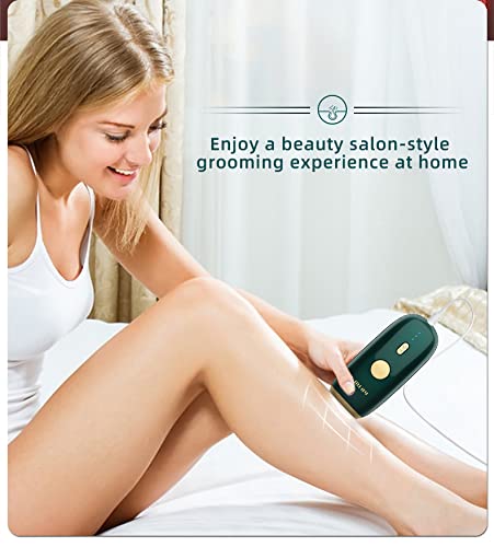 Woman using MLAY IPL device on her leg