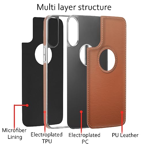 Image of Amazon Basics Back Cover iPhone X /Xs Silver Electroplated Chrome | Full Camera Protection | Chrome Leather | Flexible Pu Leather Bumper Case (Tan)