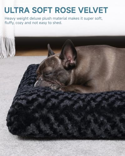 Image of KSIIA Washable Dog Bed Medium Size Dog Crate Bed Pet Mat 29 inchx21 inch Black | Deluxe Plush Comfy Kennel Pad, Anti-Slip Bottom,Deep Sleeping Mat for Medium Dogs,Machine Washable for Easy Cleaning