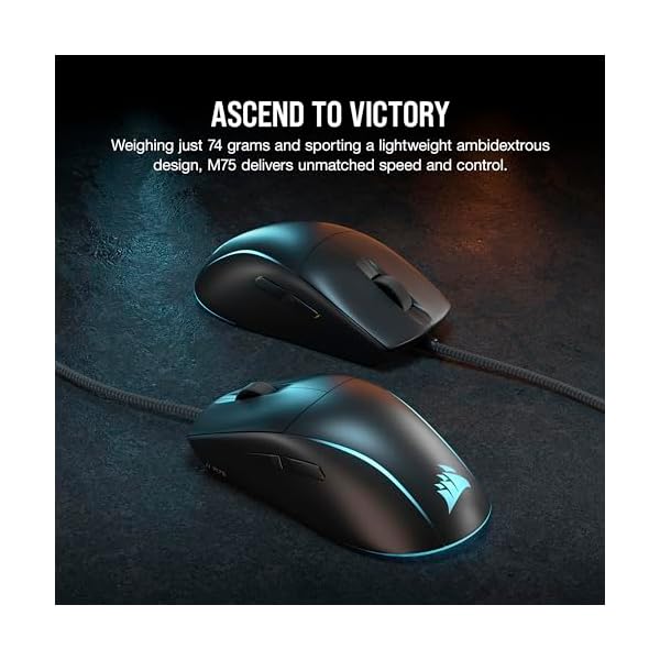 Corsair M75 Wired RGB Lightweight FPS Gaming Mouse – 26,000 DPI – Swappable Side Buttons – PC – Black - Image 3