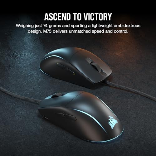 Corsair M75 Wired RGB Lightweight FPS Gaming Mouse – 26,000 DPI – Swappable Side Buttons – PC – Black - Image 3