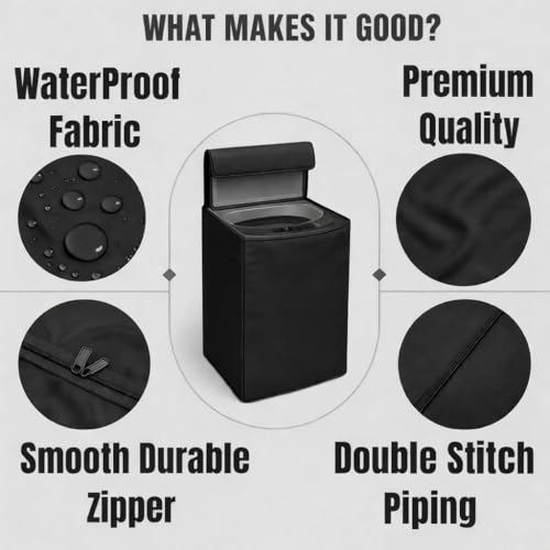 Image of Washing Machine Cover Top Load 6kg to 7.5kg | Heavy Duty Waterproof Polyester Protective Cover | Dustproof & UV Resistant | Universal Fit For All Fully Automatic Machine (Black)