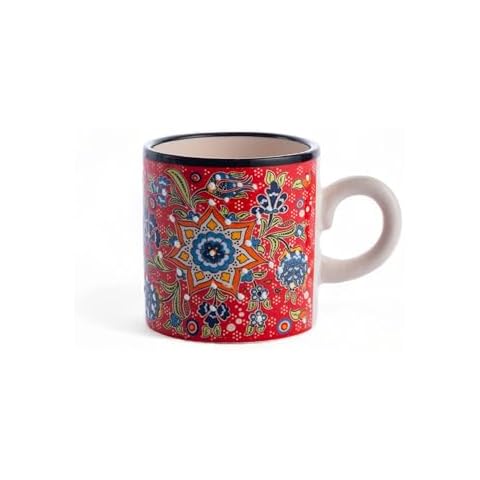 EVANILIFE Ceramic Espresso Cup, 5 Oz Handmade Espresso Mug, 2.75 Inch Cappuccino and Latte Cup, Multicolor Demitasse Cup, Dishwasher Safe Small Coffee Cup, Ideal for Espresso Machine (FLOWER RED) Cover