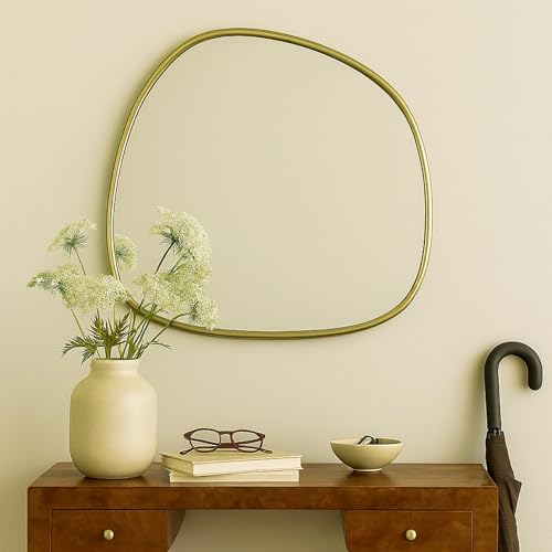 Image of TEHOME Asymmetrical Irregular Shaped Antiqued Gold Foil Asymmetrical Accent Mirror Irregular Bathroom Wall Mirror