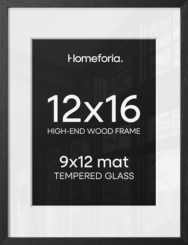 Image of Homeforia 12x16 Black Oak Picture Frame, High-End Wood, 9x12 Mat, Glass | High End Solid Oak Wood, Tempered Glass, Acid-Free 9x12 Removable Mat, 12x16 Edge-to-Edge Display 16x12, Wall Kit, Set Of 2