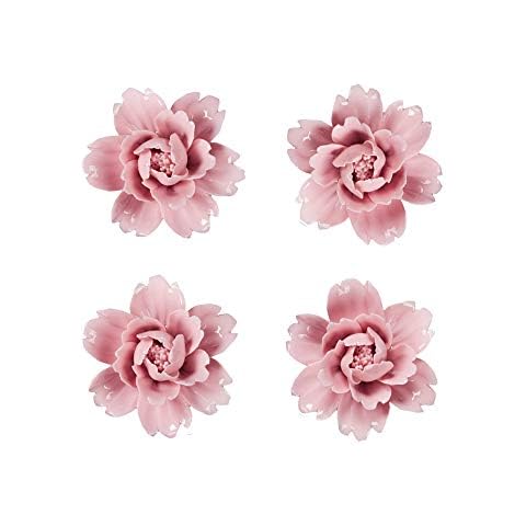 Insiswiner Ceramic Flowers Wall Decor Home Hanging 3D Wall Art Decoration for Living Room Bedroom Pink Peony (4 Pack) Cover