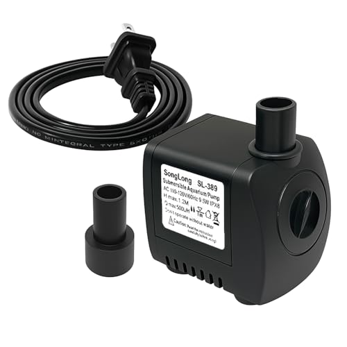 Image of SongLong Submersible Pump 130GPH Ultra Quiet 4ft High Lift for Fountains, Hydroponics, Ponds, Aquariums & More