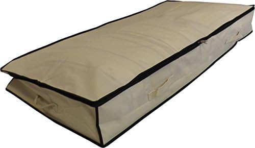 Neusu Underbed Storage Bag Slimline Design 125x60x15cm - 110L Under Bed Storage Bag With Zip For Bedding, Duvets, Blankets, Pillows, Clothes - Strong Storage Solution - Shoe Storage Under Bed - Beige