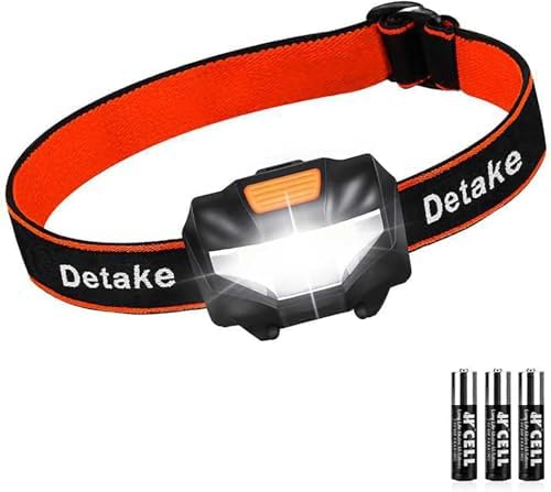 Detake LED Head Torch, Super Bright Lightweight LED Headlamp with 3 Lighting Modes, Battery Powered Waterproof LED Headlight for Camping, Running, Cycling, Fishing, Hiking, Reading, Outoor Sports
