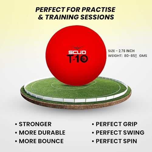 Image of SCUD T10 PVC Wind Ball for Practice | Indoor & Outdoor Soft Training Cricket Ball for Coaching & Daily Practice | Lightweight 80-85 g Durable PVC Construction (Pack of 3pc Balls, Red)