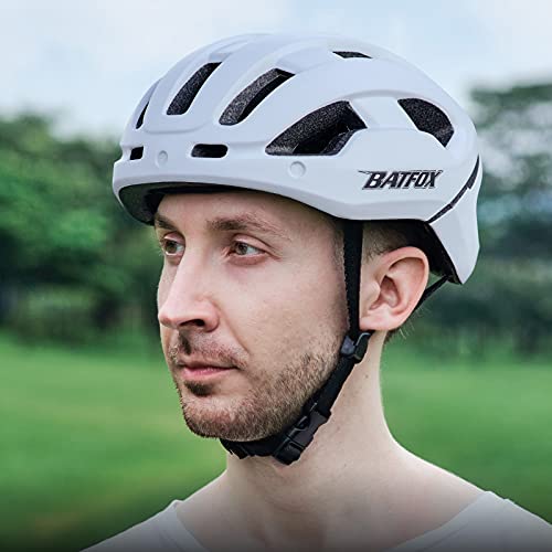 Batfox Bike Helmet Adults Mens Womens Bicycle Helmets Casco Bicicleta Street Urban Commuter Road Cycling Helmet With Rechargeable Led Light Visor Portable Backpack (White-(Lens+Cloth Visor)) #TOP7