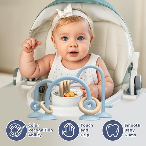 Image of Baby High Chair Toys Teething Chew - Baby Table Toys, High Chair Suction Toy Teething Toys Silicone Teethers, Food Grade Silicon for 6 12 18 Months Blue