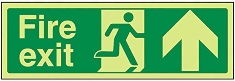– V Safety Glow In The Dark Fire Exit Arrow Up Sign - 300mm x 100mm - Rigid Plastic