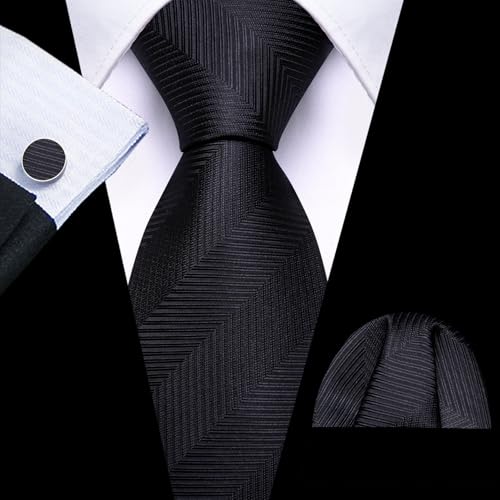 Image of Barry.Wang Classic Mens Ties Silk Necktie Pocket Square Cufflinks Set Woven Designer Wedding Business