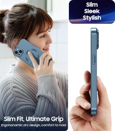 Image of DIZORO Magnetic Case for iPhone 13 / iPhone 14 Cover [Compatible with MagSafe][Built-in Camera Lens Protector] Slim Soft Silicone Bumper Shockproof Metallic Luster Back Cover Phone Cases (Pine)