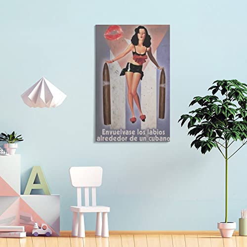 Vintage Poster Cigar Poster Cuban Woman Cigar Retro Poster Canvas Print Picture Wall Art Poster For Canvas Wall Art Prints For Wall Decor Room Decor Bedroom Decor Gifts 20X30Inch(50X75Cm) Frame-Styl #TOP3