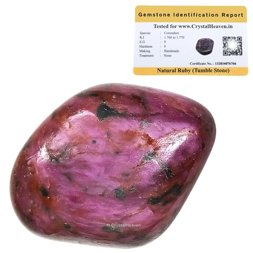 Image of Crystal Heaven Certified Ruby Healing Tumbled Stone,Natural Polished Crystals For Diy Crafts,Manifestation,Meditation,Pooja Feng Shui And Reiki Healing(30 Grams)