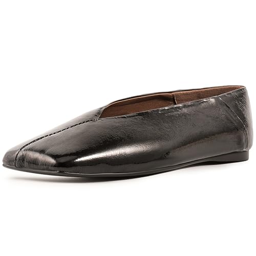 Square Toe Ballet Flats for Women Slip On Loafer Shoes Fashionable Metallic Mary Jane