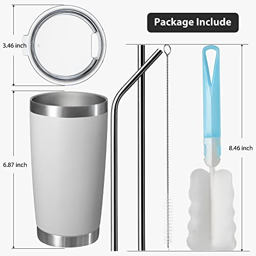 Muchenghy 20Oz Stainless Steel Tumbler With Lid And Straw, Double Wall Vacuum Insulated Travel Coffee Mug, Powder Coated Thermal Cup For Cold & Hot Drinks(White, 6 Pack) #TOP1