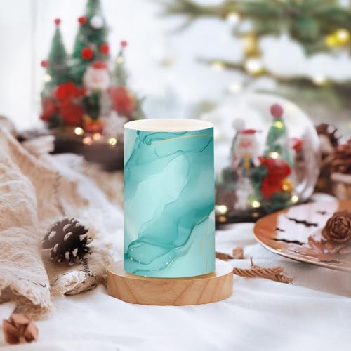 Image of Turquoise Green Marble Flickering Flameless Candles LED Battery Operated with Remote Timer Pillar Candles for Home Birthday Wedding Christmas Decor, Set of 2