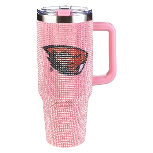 Image of The Memory Company NCAA Pink Bling 40oz Stainless Steel Water Tumbler, Double Wall Vacuum Insulated Game Day Bottle, Rhinestone Design with Handle Lid and Straw