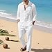Ronony 2 Piece Lounge Set Plus Size For Men Casual Sports Linen Button Down Shirt Lightweight Pants Fall Beach Outfits Suits