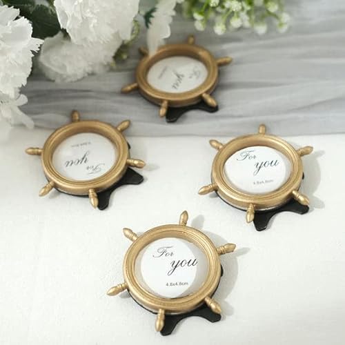 Efavormart 4 Pack | Gold Resin 3.5" Ship Wheel Round Picture Frame Party Favors, Nautical Wedding Favors #TOP1