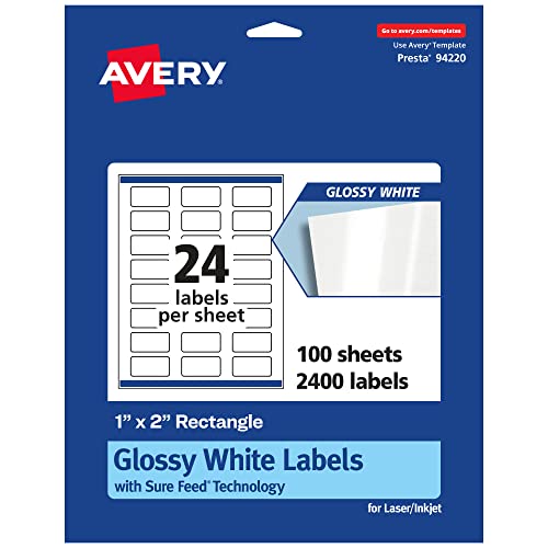 Étiquettes blanches brillantes avec alimentation sûre Avery anti-bourrage 2,5x5,1 cm