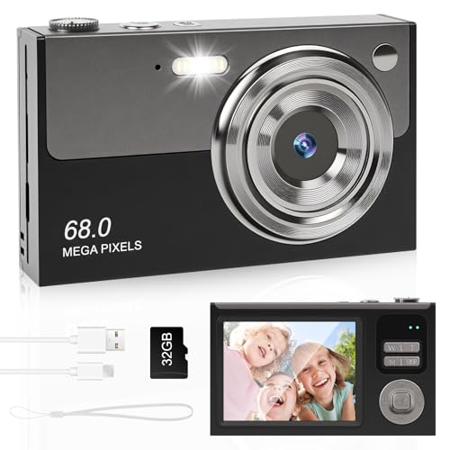 Fotocamera digitale FHD 1080P 68MP con scheda 32G da 2,8' LCD, 16X zoom digitale con batteria, portatile, semplice fotocamera digitale per bambini, studenti, adolescenti, principianti