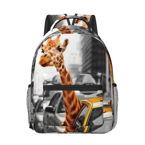 Sac à dos de travail pour étudiant noir avec imprimé girafe à New York original